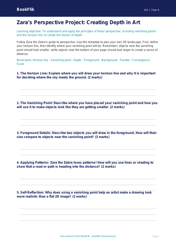 Free Perspective Template | Year 4 Core | BookFlik worksheet preview — Art Perspective