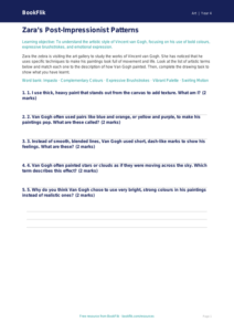 Free Van Gogh Activity Sheet | Year 4 Core | BookFlik