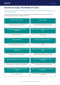 Free Van Gogh Flashcards | Year 4 Core | BookFlik