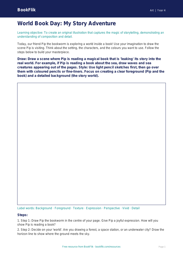 Free World Book Day Art Drawing Sheet | Year 4 Core | BookFlik worksheet preview — Art World Book Day Art