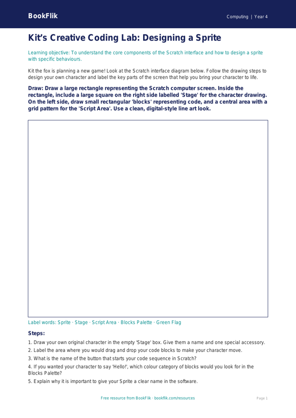 Free Scratch Drawing Sheet | Year 4 Core | BookFlik worksheet preview — Computing Scratch