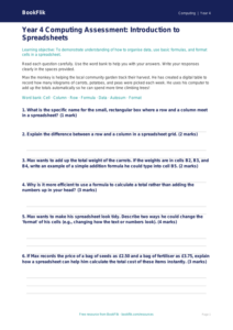 Free Spreadsheets Assessment | Year 4 Core | BookFlik