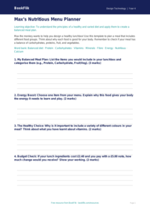 Free Cooking Nutrition Template | Year 4 Core | BookFlik