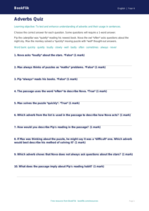 Free Adverbs Quiz | Year 4 Core | BookFlik