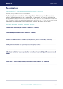 Free Apostrophes Comprehension Worksheet | Year 4 Core | BookFlik