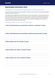 Free Apostrophes Quiz | Year 4 Core Grammar Practice | BookFlik
