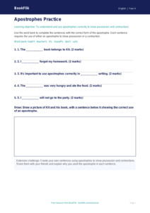 Free Apostrophes Worksheet | Year 4 Core | BookFlik