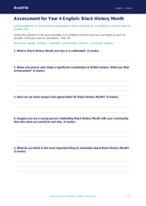 Free Black History Month Assessment | Year 4 Core | BookFlik