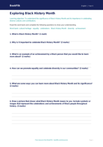 Free Black History Month Worksheet | Year 4 Core | BookFlik