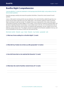 Free Bonfire Night Comprehension Worksheet | Year 4 English