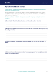 Free Book Review Template | Year 4 Core | BookFlik