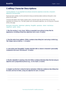 Free Character Description Worksheet | Year 4 Core | BookFlik