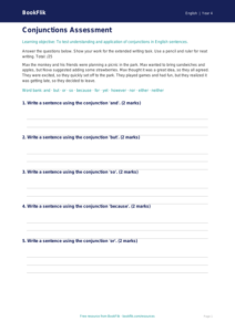 Free Conjunctions Assessment | Year 4 Core | BookFlik