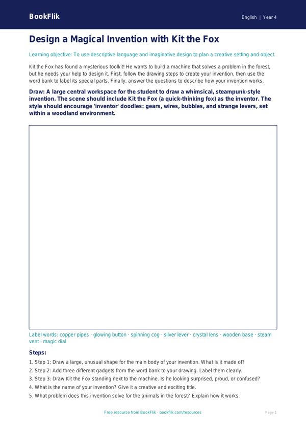 Free Creative Writing Drawing Sheet | Year 4 Core | BookFlik worksheet preview — English Creative Writing