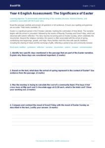 Free Easter Story Assessment | Year 4 Greater Depth | BookFlik