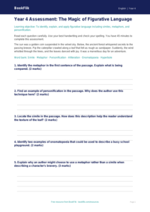 Free Figurative Language Assessment | Year 4 Greater Depth | BookFlik