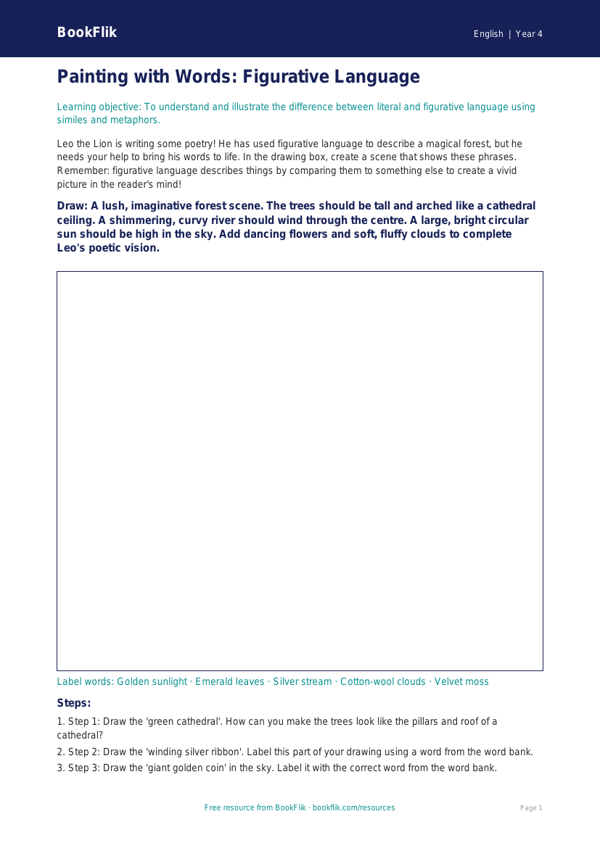Free Figurative Language Drawing Sheet | Year 4 Core | BookFlik worksheet preview — English Figurative Language