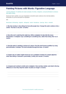 Free Figurative Language Worksheet | Year 4 Greater Depth | BookFlik