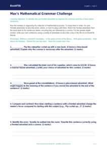 Free Grammar Activity Sheet | Year 4 Greater Depth | BookFlik