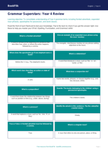 Free Grammar Flashcards | Year 4 Core | BookFlik