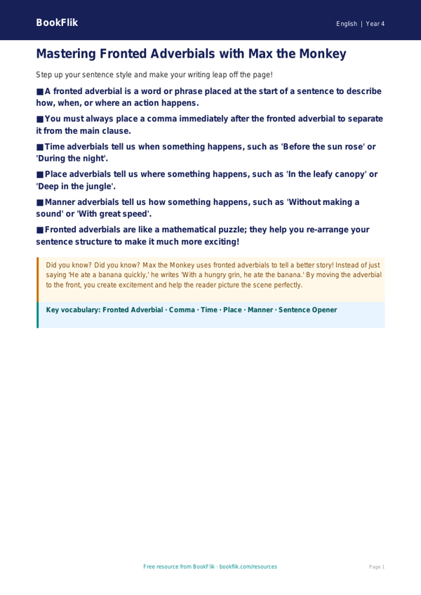 Free Grammar Poster | Year 4 Core | BookFlik worksheet preview — English Grammar