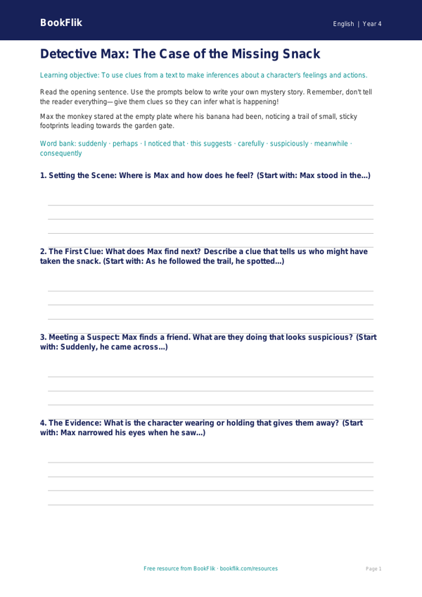 Free Inference Writing Frame | Year 4 Core | BookFlik worksheet preview — English Inference