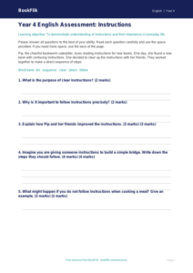 Free Instructions Assessment | Year 4 Core | BookFlik