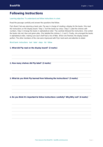 Free Instructions Comprehension | Year 4 Core | BookFlik