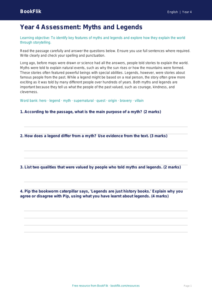 Free Myths And Legends Assessment | Year 4 Core | BookFlik