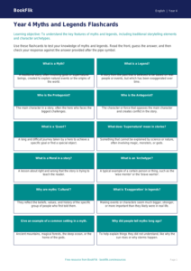 Free Myths And Legends Flashcards | Year 4 Core | BookFlik