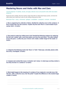 Free Nouns And Verbs Worksheet | Year 4 Greater Depth | BookFlik