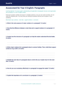 Free Paragraphs Assessment | Year 4 Core | BookFlik