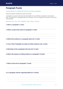 Free Paragraphs Quiz | Year 4 Core | BookFlik
