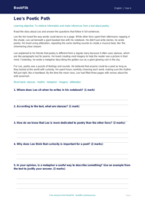 Free Poetry Comprehension Worksheet | Year 4 Core | BookFlik