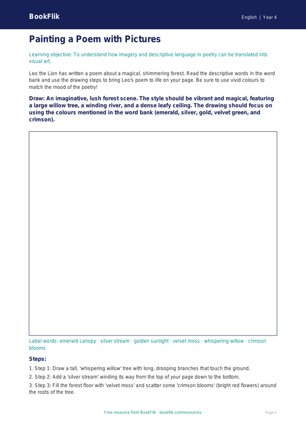 Free Poetry Drawing Sheet | Year 4 Core | BookFlik worksheet preview — English Poetry