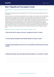 Free Punctuation Comprehension | Year 4 Greater Depth | BookFlik