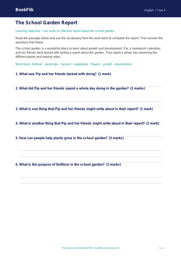 Free Report Writing Track Sheet | Year 4 Core | BookFlik worksheet preview — English Report Writing