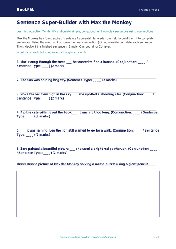 Free Sentence Structure Activity Sheet | Year 4 Core | BookFlik worksheet preview — English Sentence Structure