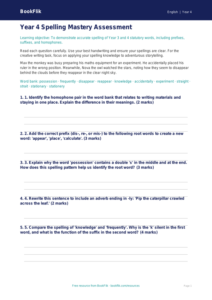 Free Spelling Assessment | Year 4 Greater Depth | BookFlik