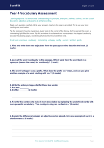 Free Vocabulary Assessment | Year 4 Core | BookFlik