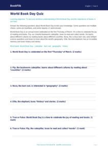 Free World Book Day Quiz | Year 4 Core | BookFlik