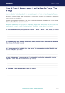 Free Body Parts Assessment | Year 4 Core | BookFlik