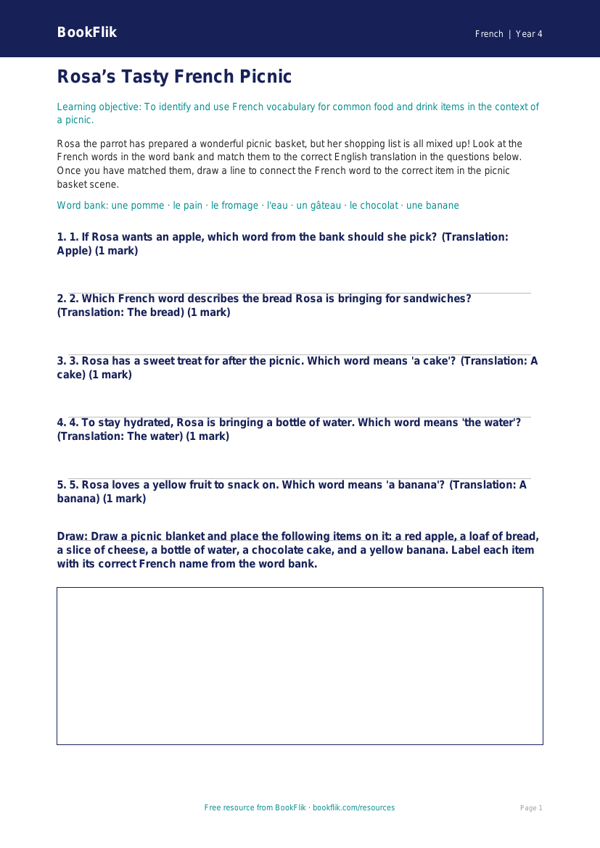 Free Food Activity Sheet | Year 4 Core | BookFlik worksheet preview — French Food