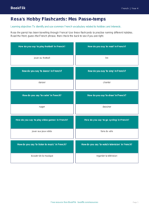 Free Hobbies Flashcards | Year 4 Core | BookFlik