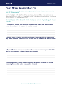 Free Africa Geography Worksheet | Year 4 Curriculum | BookFlik