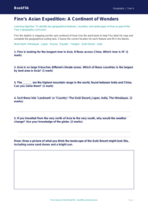 Free Asia Activity Sheet | Year 4 Core | BookFlik