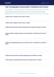 Free Continents And Oceans Assessment | Year 4 Core | BookFlik