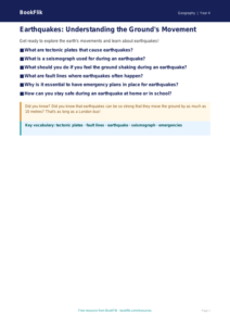 Free Earthquakes Educational Worksheet | Year 4 Science | BookFlik