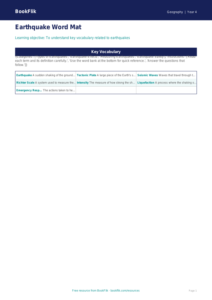 Free Earthquakes Word Mat | Year 4 Core | BookFlik