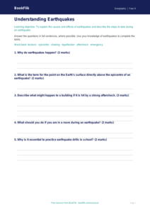 Free Earthquakes Worksheet | Year 4 Core | BookFlik